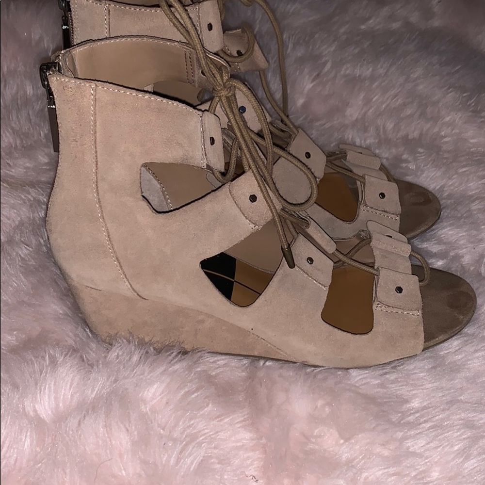 Taupe Suede Wedge Shoes